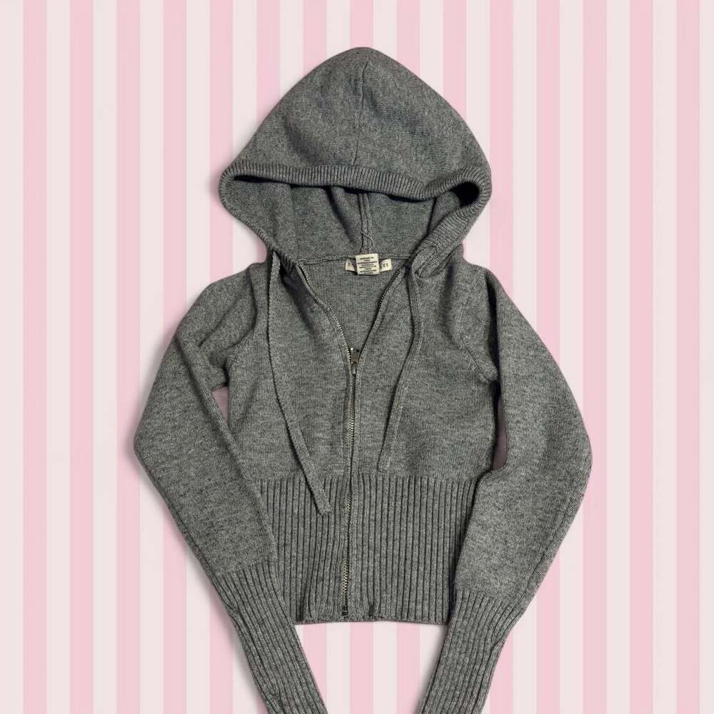 Sincerely Jules Gray Ribbed Knit Cropped Zip-Up Hoodie